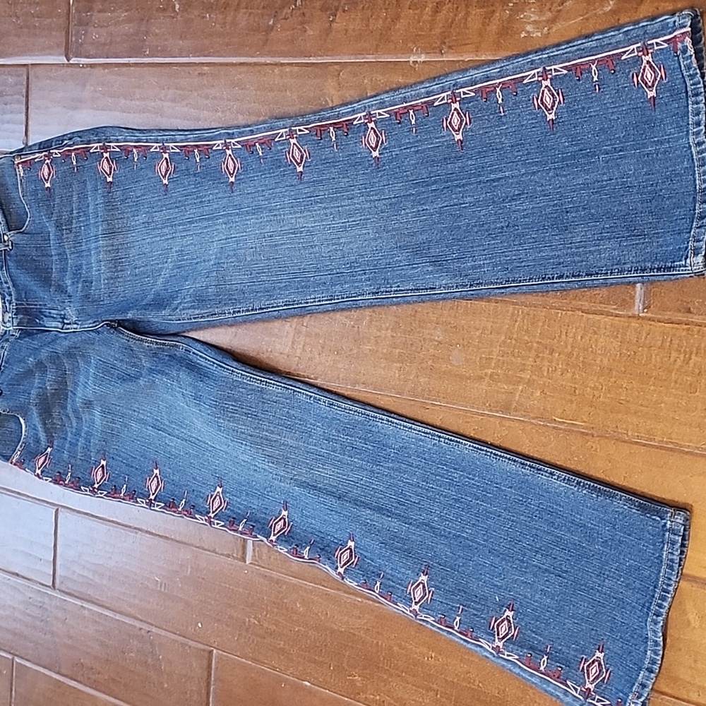Monroe And Main Womens Burgandy Embroidery Wide Leg Plus Size Blue Jeans Size 16 - Picture 2 of 13